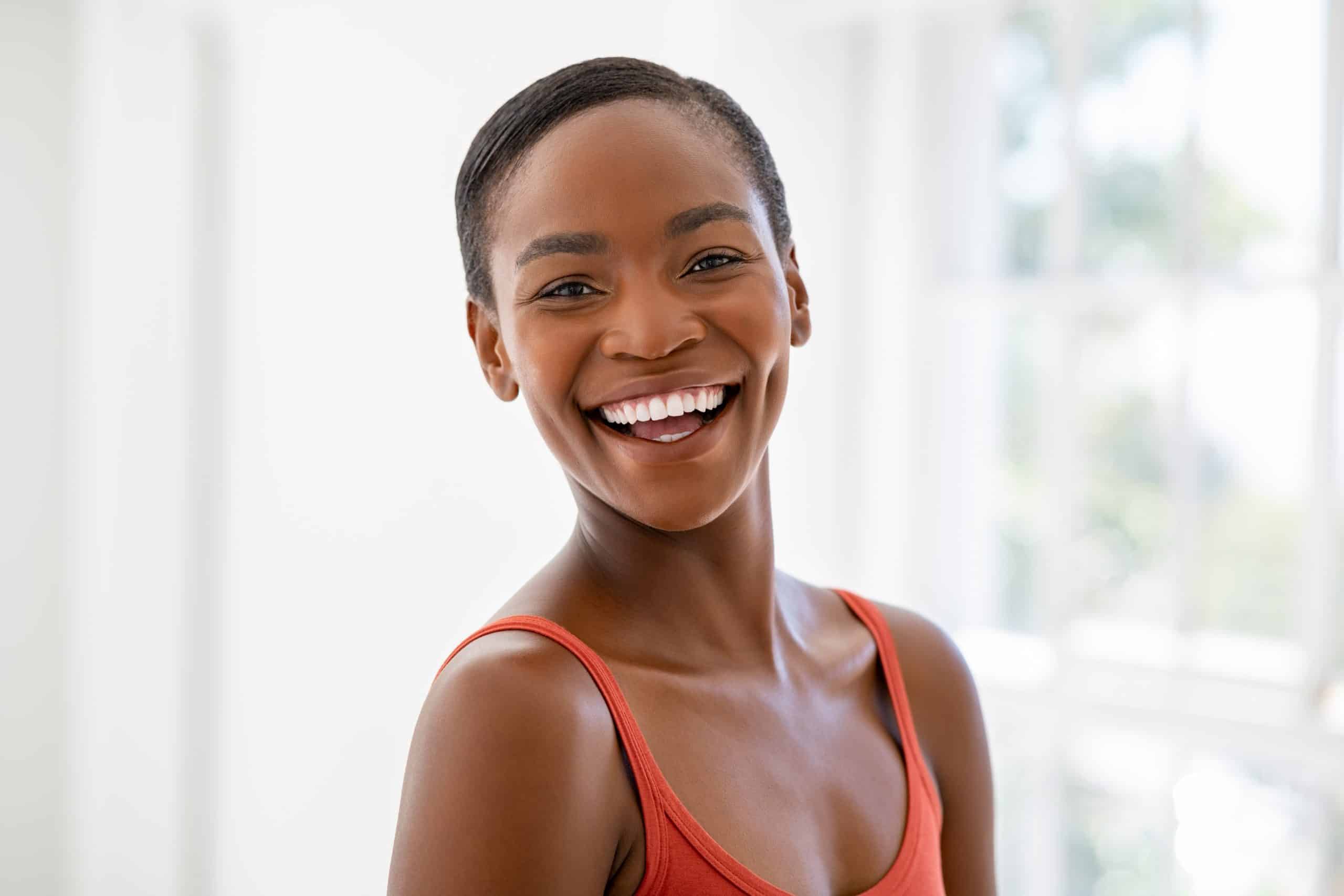 African American woman smiling happily